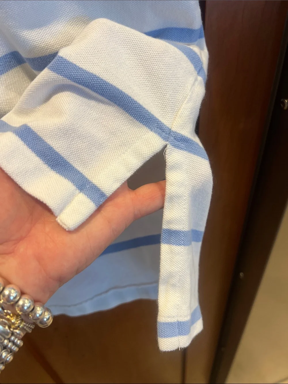 Polo by Ralph Lauren White Polo with Light Blue Stripes and Orange Logo